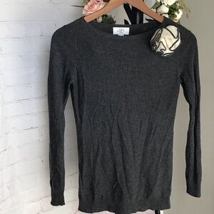 LOFT Charcoal Sweater with Cream Floral Detail
